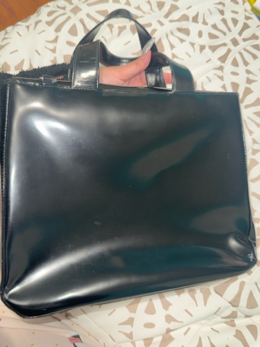 Gucci Black Patent Leather Embossed Logo Satchel - Picture 3 of 5